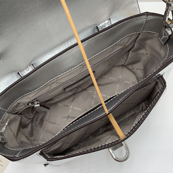 MICHAEL KORS MANHATTAN MEDIUM TOP HANDLE SCHOOL SATCHEL CROSSBODY BAG SILVER - Picture 13 of 16